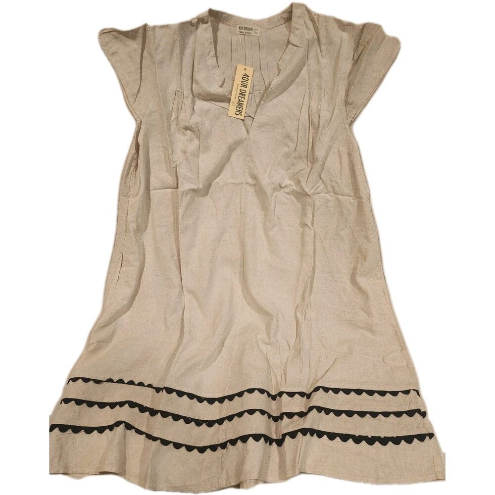 4 Our Dreamers Tan Midi Dress Ric Rac Linen Blend Womens Size L